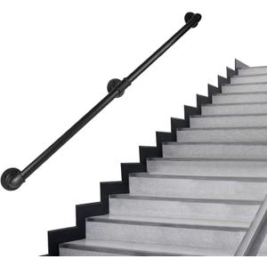 Pipe Stair Handrail, 5 Ft Metal Staircase Handrail, Black Galvanized Industrial Iron Hand Rail for Indoor & Outdoor Wall Mount Support, Wall Hand Railing,Safety Handle, Steps Baluster(HR03)
