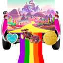 Trunk or Treat Car Decorations Kit,7 Pcs Pink Party Decor,Girls' Birthday Party,Candy Backdrop Banner,Rainbow Road,Red White Plastic Cover, with 4 Pcs Sugar Themed Stickers for SUV Truck Garage Door