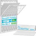 Reusable 16x20x1 Air Filter (MERV 8), 1 Foldable Frame + 6 Refills (Not Individual Filters), Greener HVAC AC Furnace Air Filters MPR 700&FPR 5(Actual Size:15.75"x19.75"x0.75")