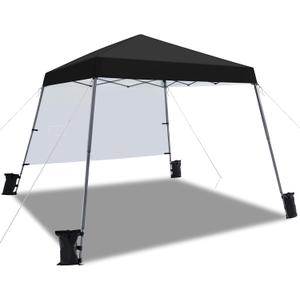 Yaheetech Pop Up Canopy Tent with Backpack, 10x10 Base Portable Easy One Person Setup Folding Shelter Compact Lightweight Slant Leg Canopy with 1 Sidewall, 8x8 Top, Black (1010FT)