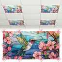 Glooglitter 4 Pcs Hummingbird Fluorescent Light Covers 4 x 2 ft Stained Glass Magnetic Office Light Cover for Ceiling with 10 Magnets Filter Reduce Glare for Classroom School Home