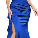 Miusol Women's Sexy Ruffle Split Style Satin Evening Formal Party Maxi Dress (Medium, Royal Blue)
