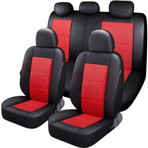 P&J AUTO Leather and Mesh Car Seat Cover Full Set in 9pcs Universal Fit for Cars Trucks Vans & SUVs Airbag Compatible (Red)