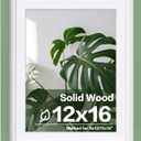 Egofine 12x16 Picture Frame Made of Solid Wood, Display Covered by Plexiglass, Display Pictures 9x12/11x14 with Mat or 12x16 Without Mat for Wall Mounting, Green