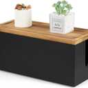 Bivvclaz Cable Management Box Medium, Wooden Cord Organizer Box for Desk, Floor, Office to Hide Extension Cords Power Stripes Surge Protectors Chargers Wires, Black