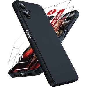LeYi for Samsung-A06 Case: Samsung Galaxy AO6 Phone Case with 2Pcs Screen Protector, Soft Slim Anti-Scratch Microfiber Lining, Full-Body Shockproof Protective Case for Galaxy A06, Black