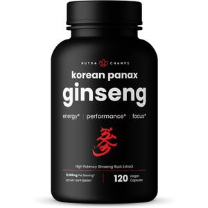 NutraChamps Korean Red Panax Ginseng Capsules | Extra Strength Ginsenosides for Energy, Focus, Performance, Vitality & Immune Support | Korean Ginseng Root Extract (120, Red)