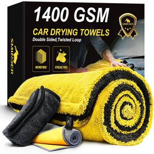 SMINDER 1400 GSM Car Drying Towels Car Detailing XXL Microfiber Towels for Cars, Trucks (48" x 24"), Ultra-Absorbent, Streak-Free, Scratch-Free, No Water Spots, Double-Twist Pile & Edgeless Design