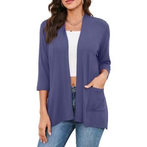 HIYIYEZI Womens Casual Lightweight Cardigans with Pockets 3/4 Sleeve Open Front Dusters (XX-Large)