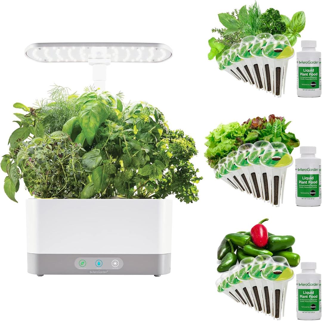 Aero Garden Harvest XL Indoor Garden Hydroponic System with LED Grow Light and Herb Kit, Holds up to 6 Pods, White