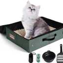 Portable Litter Box for Cats Kitten Foldable Travel Litter Box with Lid, Leak-Proof No Smell Easy to Carry, Clean and Store Easy for Car Travel, Hotle Stays and Road Trip 18x14x5.5 Inches (Large, olive gray)