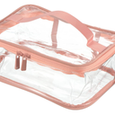 PATIKIL 8.3"x5.9"x3.5" Clear Toiletry Bag, PVC Makeup Bag Cosmetic Pouch with Zipper Handle Strap Waterproof for Travel Home Storage, Pink
