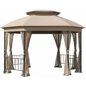 Garden Winds Reinforced RipLock 350 Replacement Canopy Top Cover Compatible with Jefferies 10 x 12 Gazebo Model A101013211 - Beige