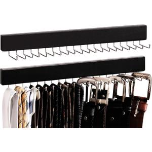 StorageWorks Tie Rack with 20 Hooks, 2-Pack Wall-Mounted Wooden Hangers for Neckties, Belts, Hats, Black
