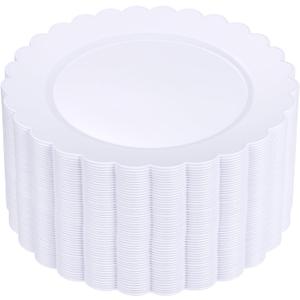 SUT 72-Pack 10.25 Inch White Heavy Duty Plastic Dinner Plates, Disposable Plates, Scallop Plates for Parties, Events, and Occasions