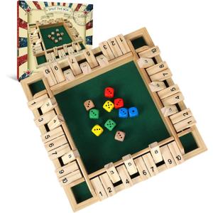 GOTHINK 1-4 Player Shut The Box Dice Game, 11.5-inch Wooden Board Table Math Game with 10 Dices - Math & Decision Skills for Adults/Kids, Perfect for Home Class Parties & Pubs - Classic Tabletop Fun