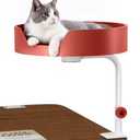 Clioran Cat Desk Bed Large Perch Nest with Teaser Easy Install,Space Saving Mount Design,Sturdy Frame,Removable Cushion,Clamp Desktop Attachment Hammock for Home Office,Side Table, (White and Red)