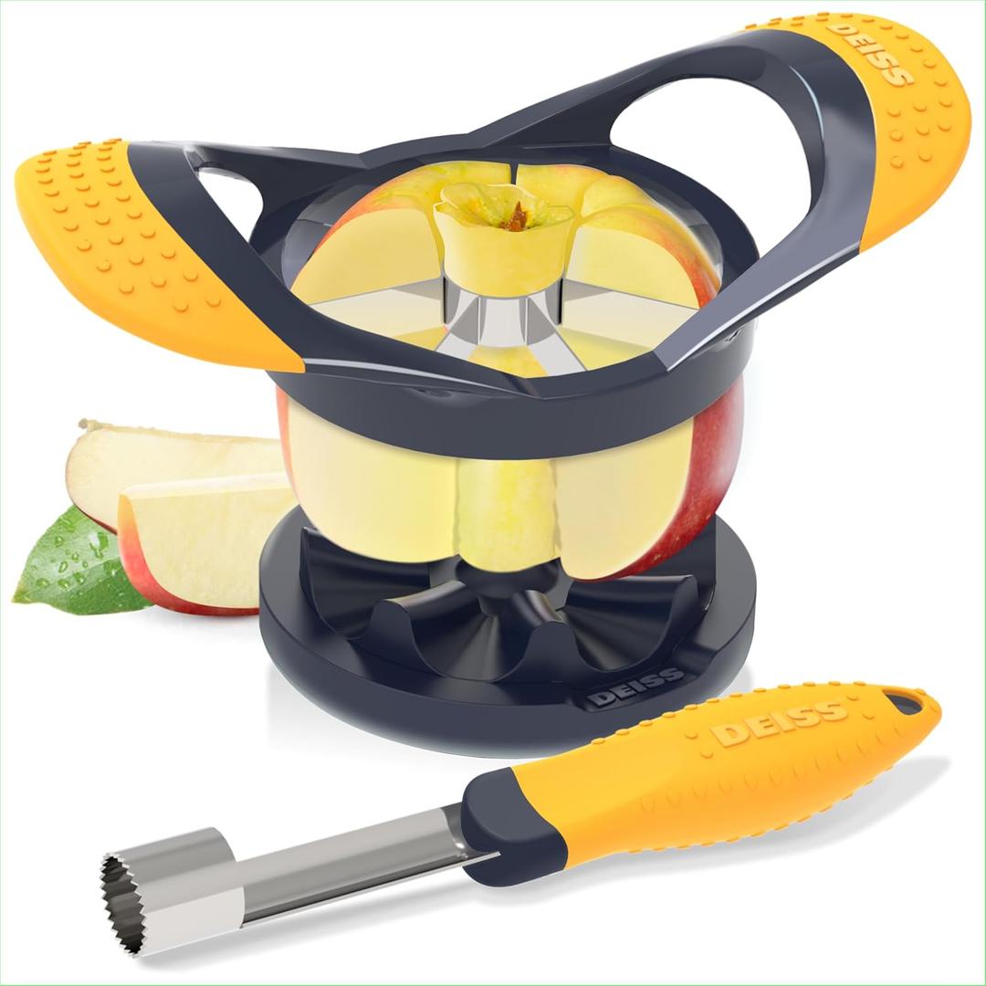 Deiss PRO Apple Slicer & Apple Corer Tool - Sharp Stainless Steel Apple Cutter 8 Slices - Fruit Cutter For Apple, Pear, Peach (Apple Slicer & Apple Corer with base)