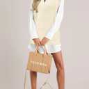 Arach&Cloz Womens Sweater Vest 2024 Fall Winter Knitted V Neck Oversized Casual Cap Sleeve Pullover Tank Tops (Beige, M)