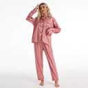 Satin Pajama Set Christmas Red & Pink Striped PJs for Women & Men, Long Sleeve Button-Up Top with Pants
