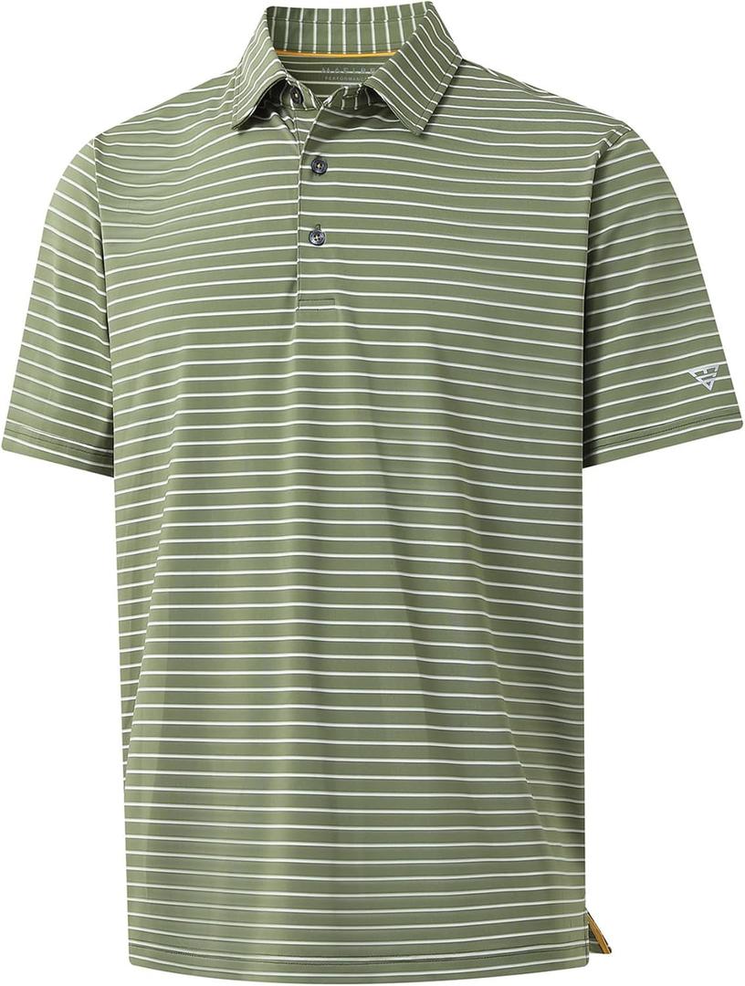 M MAELREG Boys' Polo Shirt Striped Short Sleeve Moisture Wicking Performance Stretch Active Casual Collared Kids Golf Shirt (6 Years, Light Green/White Stripe)