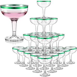 Zopeal 30 Pcs 5 oz Christmas Plastic Disposable Wine Cups Bulk Red Green Martini Glasses Champagne Tower Coupe Cup Unbreakable Stackable Cocktail Margarita Glass with Stem for Xmas Party Favor (Green)