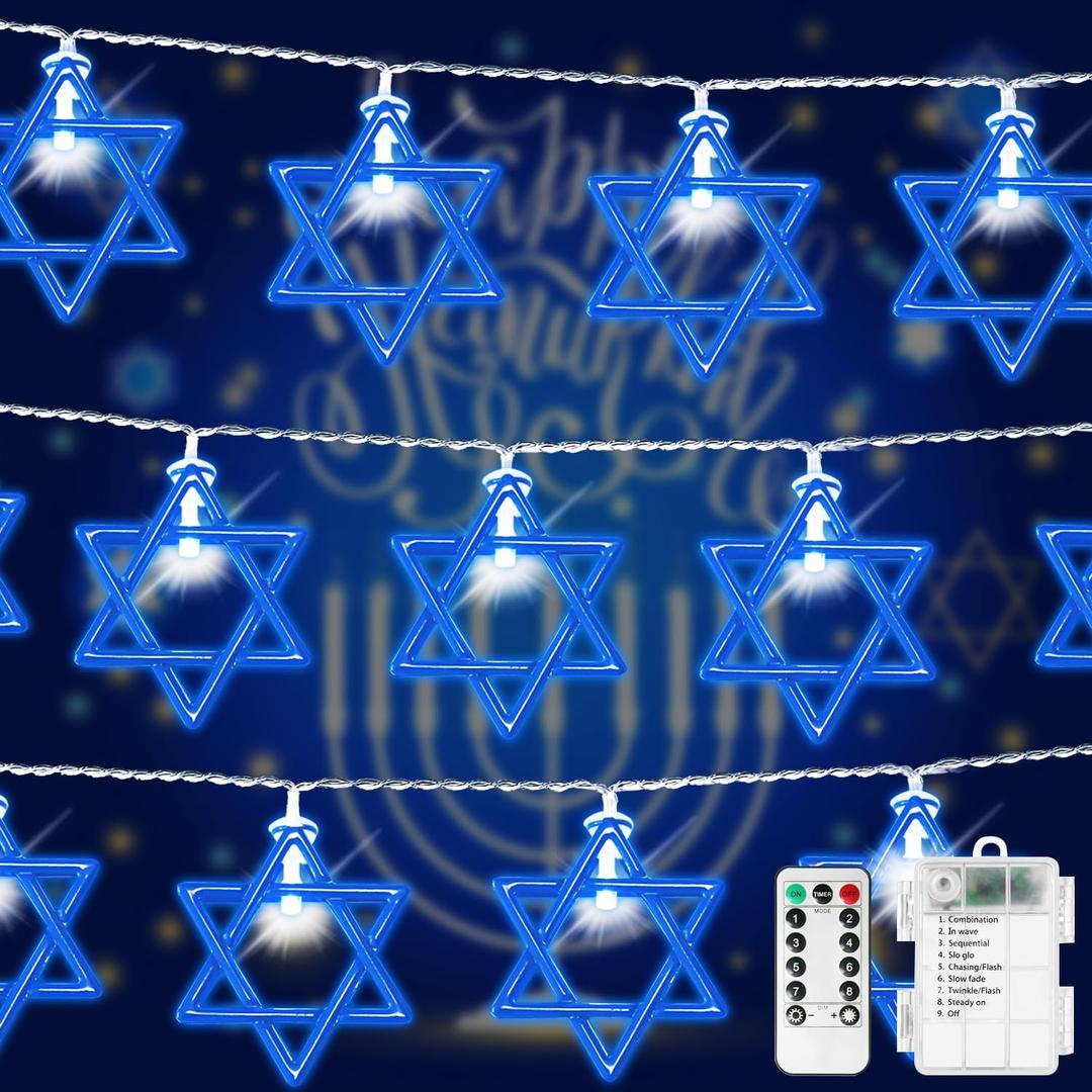 Star of David String Lights Chanukah Decorations, 20LED Blue Hanukkah String Lights Hexagram Magen Star Twinkle Lights for Chanukah Jews, Passover Shabbat, Synagogue, Judaism Wedding Party Decor