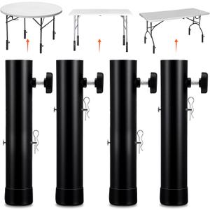 4-Pack Heavy-Duty Steel Table Leg Extenders Adjustable Height Risers (3.6in/5.2in) for Folding Tables, Rust-Proof & Anti-Slip