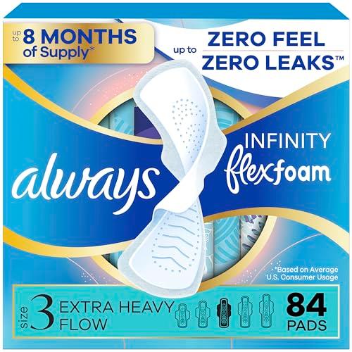 Always Infinity Feminine Pads for Women, Flexfoam Pads with Wings, Size 3, Extra Heavy Absorbency, Unscented, 56 Count (2 Packs of 28)