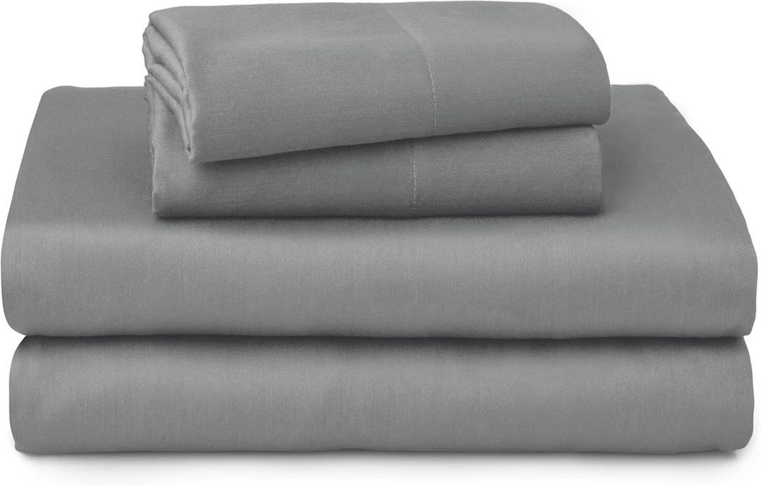 Welhome 100% Cotton Percale 4-Piece King Size Solid Bed Sheets Set, 1 Fitted, 1 Flat Sheet with 2 Pillowcases, Gray