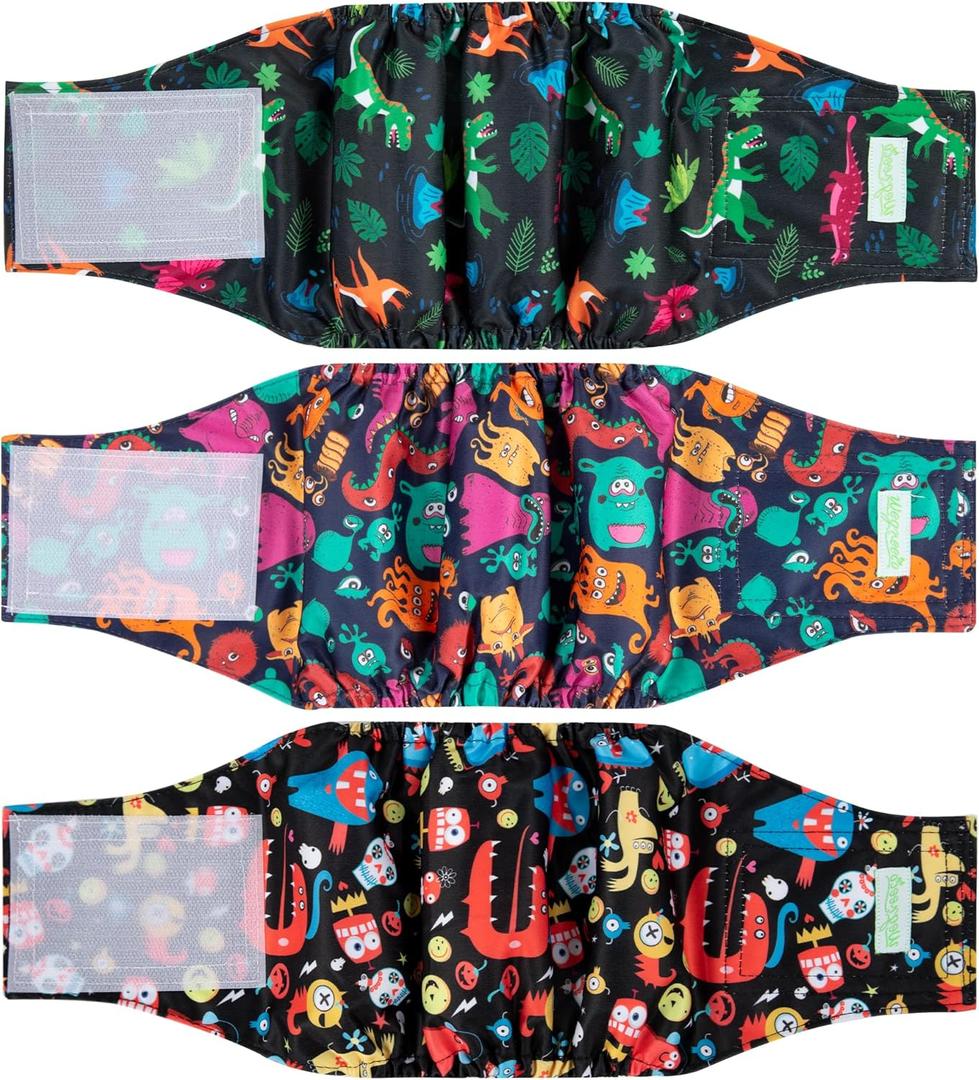 wegreeco Washable Male Dog Belly Band (Stylish Pattern)- Pack of 3 - Male Dog Belly Wrap, Dog Diapers Male (Childlike Creatures, Medium)