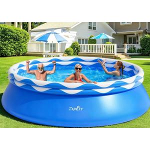 Inflatable Tanning Pool Lounger Float with Sprinkler, 77" x 48" Pool Floats Adult with Pillow, 6 in 1 Suntan Tub Raft Floatie with Drink Holder Sunbathing Water Lounge (Blue)
