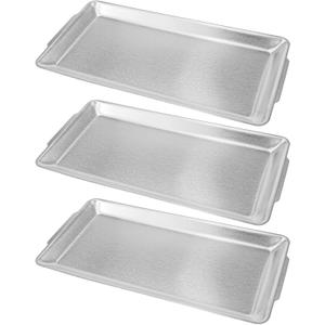 3Pcs Stainless Steel Food Serving Tray, Rectangular Serving Platters Multipurpose for Kitchen,Party Organizer Tray (Silver)