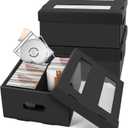 AOBOPLE CD Storage Box,3 Pack Cardboard CD Case Storage with 2 Compartments,Holds 180 Jewel Cases,CD Case Holder with PVC Window Lid,Portable Organizer for Media Collection