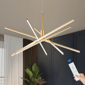 Benkut Modern Sputnik Chandelier Ceiling Gold LED Pendant Light with Remote 70W Chandeliers Dining Room Light Fixtures Over Table Dimmable for Living Room Kitchen Bedroom (39.4 in, 3000K-6000K)