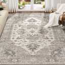 EIEIHOUSE Washable Area Rugs for Living Room -8x10 Neutral Vintage Distressed Floral Farmhouse Boho Large Soft Floor Rug Indoor Non Slip Carpet for Living Room Bedroom Dining Room Office-Brown/Beige