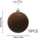 Senjie 4inch Velvet Christmas Ornaments Balls Sets for Christmas, 6pcs Multicolor Xmas Tree Flocked Shatterproof Ornaments Balls Decoration Brown