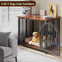 HavenlyYouth Dog Crate Furniture, No Assembly Heavy Duty Dog Kennel Indoor for Medium Dogs, Double-Door Dog Cage with Lock, Dog Crates Use as Side End Table, Rustic Brown