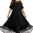LALAGEN Womens Plus Size Lace Cold Shoulder Casual Long Plain Evening Party Maxi Dress L-5X (3XL)