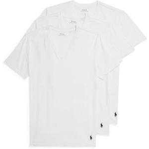 POLO RALPH LAUREN Men's 4d Flex Cooling Ventilation Cotton Modal V-Neck Undershirts (Large, White/Cruise Navy - 3 Pack)