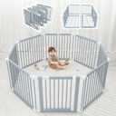 Comfy Cubs Baby Gate Playpen - 57 x 57 x 25 in, Extends Up to 228” - Pine Wood Foldable Playpen with Child-Proof Lock - Easy Assembly Baby Fence Play Area for Babies & Toddlers - Pacific Blue