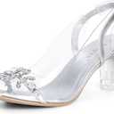 Allegra K Women's Clear Slingback Flower Rhinestone Peep Toe Silver Heels Sandals (9 M US)