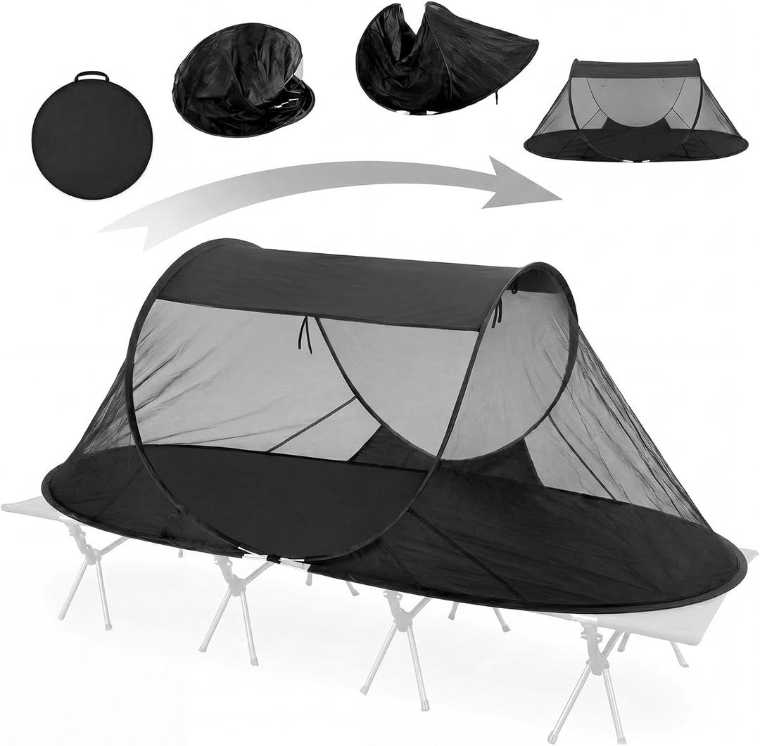 Pop up Mosquito Tent for Camping, 86.6 x 41 x 35 Inch Bug Net Tent with Instant Automatic Setup, Lightweight Portable Screen Net Fits Most Camping Cot for Outdoor Hiking Travel(Black), 86.61 x 41.34 x 35.43"