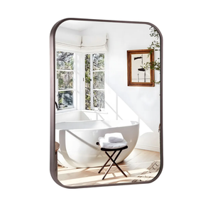 20"x30" Brushed Titanium Bathroom Mirror, Dark Grayish Brown Rounded Rectangle Wall Mirror with Metal Frame Hanging for Bathroom Entryway Vanity,Living Room,Bedroom,Vertical or Horizontal