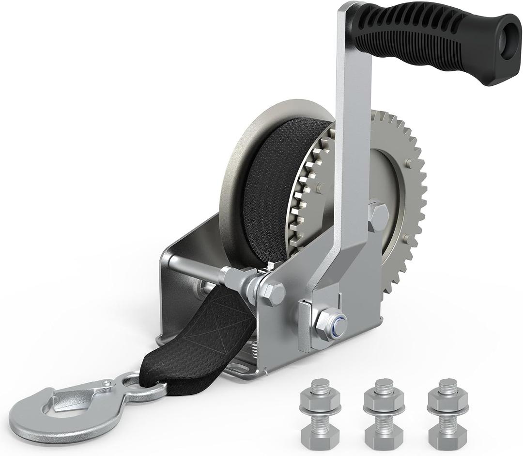 Boat Trailer Winch for Trailers, 1600 LB Heavy Duty Hand Manual Winch with 26FT Strap & Hook, Boat Accessories for Boat and Jet Ski Trailer