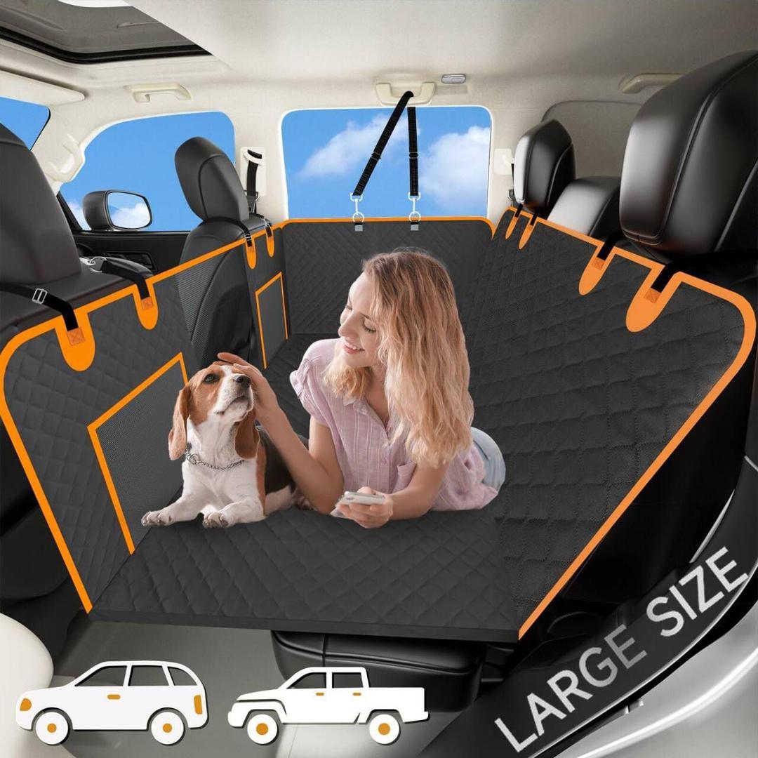 Back Seat Extender for Dogs, Dog Car Seat Cover for Back Seat with Waterproof Hard Bottom for Car SUV, Dog Hammock Travel Bed to Protect Your Car Backseat (for Truck/Large SUV-Black)