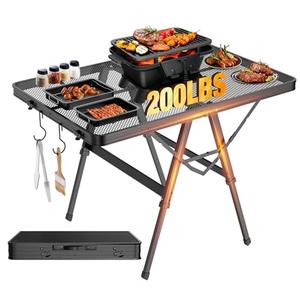 Amazon.com : Raynesys Foldable Grill Table with Mesh Desktop, 200lbs 3Ft Portable Folding Table, Height Adjustable Metal Table for Ourdoor, Camping, Picnic, BBQ and Beach, RV, 35.4" L x 23.6" W : Patio, Lawn & Garden