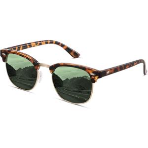 livho Rimless Trendy Polarized Sunglasses Men Women, Retro Sun Glasses for Men Women 2024, Semi Rimless UV Protection Shades (Amber Leopard/Green)