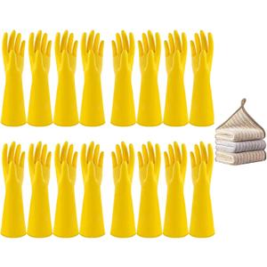8 Pairs Reusable Household Cleaning Gloves, Rubber Kitchen Dishwashing Gloves,Extra Thickness, Long Sleeves, for Washing Dishes, Pet Care(Small, Yellow)
