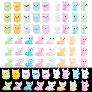 68 PCS Mini Resin Craft Luminous Cat Dark Glow Figurines DIY Garden Miniature Decor Landscape Cute Animals Dollhouse Terrarium Party Easter Christmas Rnament(Orange Cat, Curly Eared Cat, Hairless Cat)
